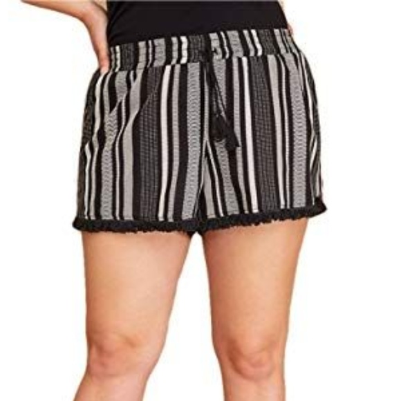 💜Striped Embellished-Hem Soft Short - Picture 1 of 2